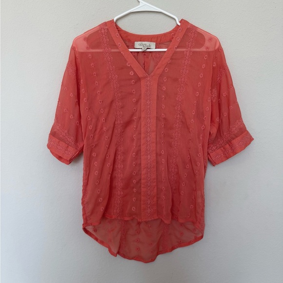 Olive & Oak Tops - Olive & Oak Coral Sheer Blouse